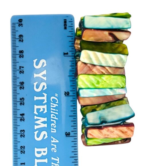 Vintage Abalone Mother-Of-Pearl Stretch Bracelet With Multicolor Shell Design - Picture 5 of 7